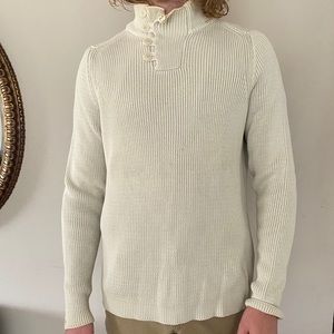 Zara Man Button Turtle Neck Creme Knit Sweater